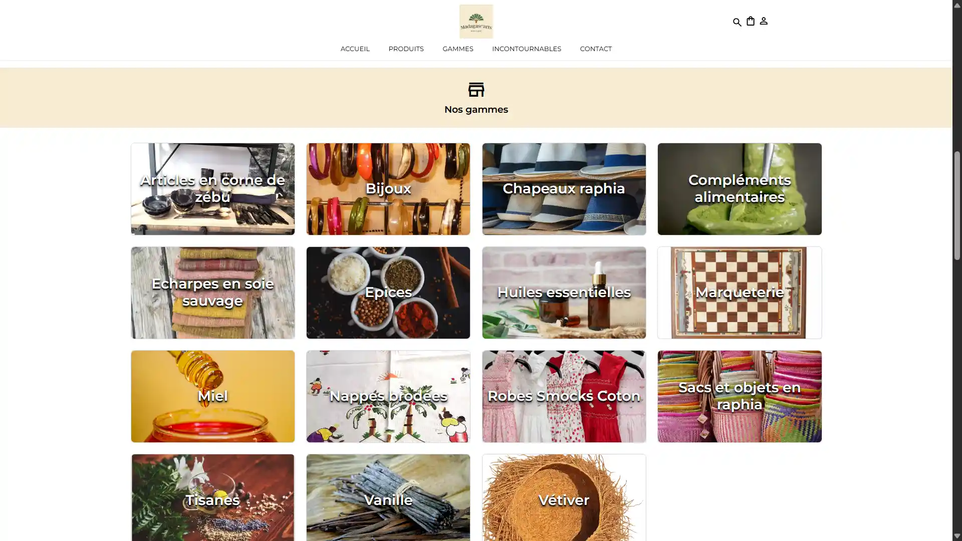 capture section gammes site Madagasc'arts Boutique