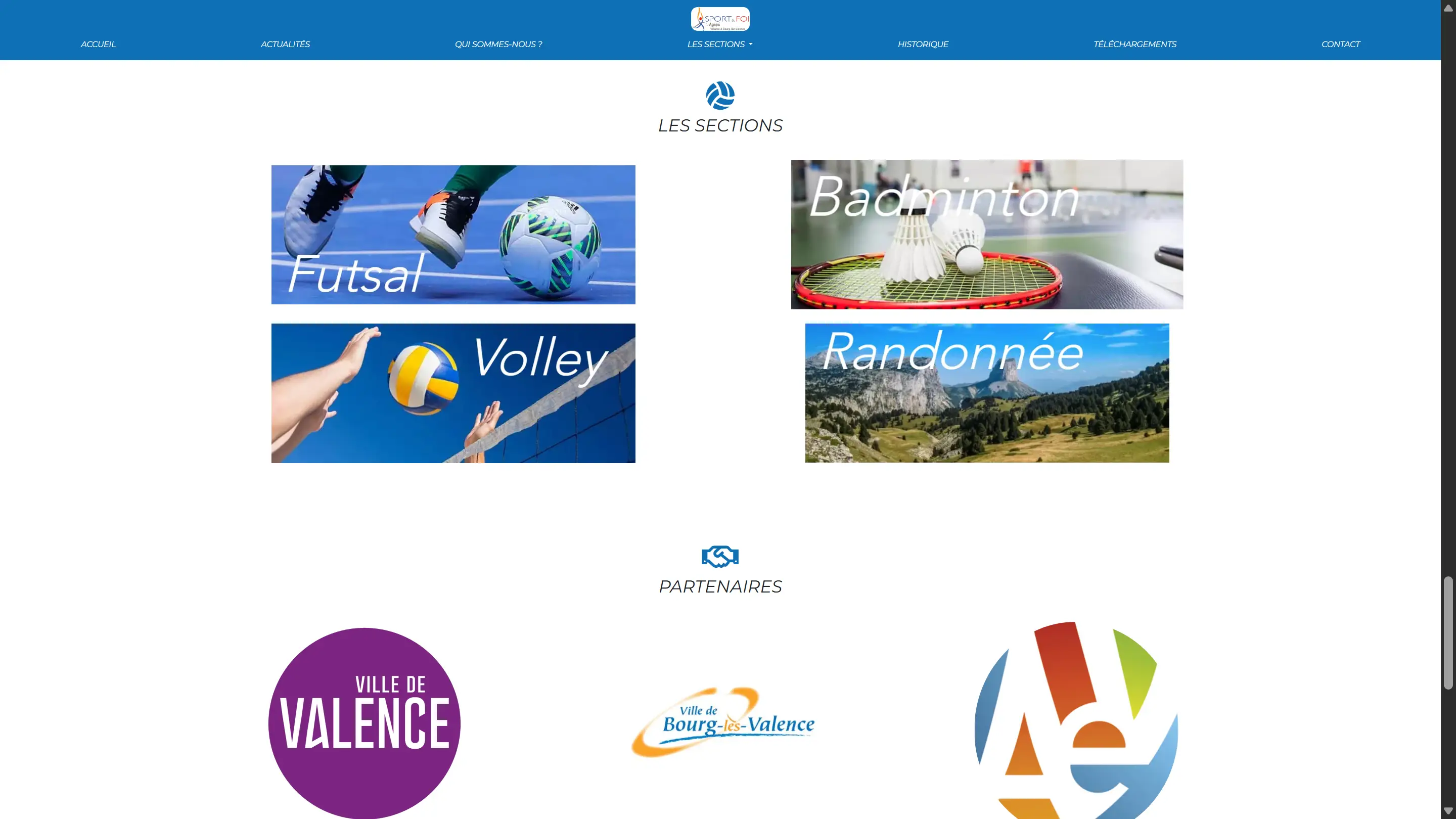 capture rubrique sections site Sport&Foi Valence