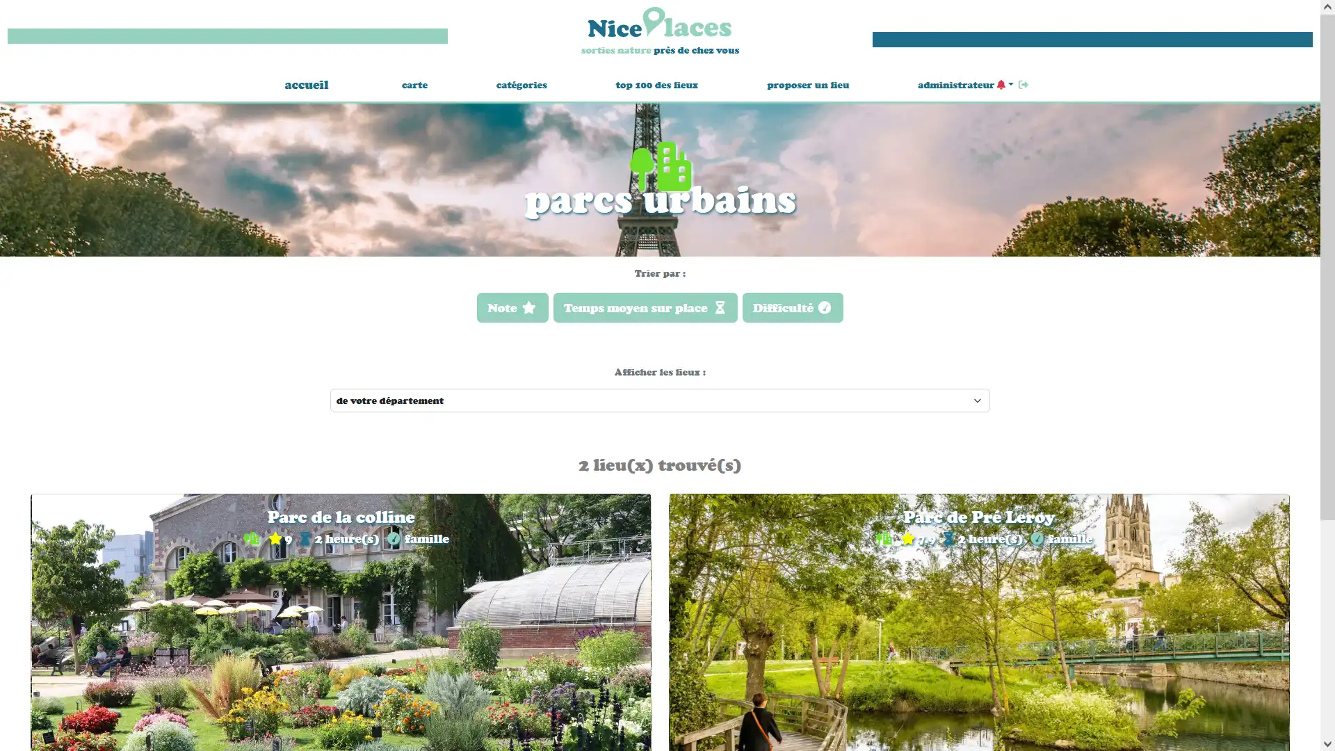 capture page liste des parcs urbains site Nice Places